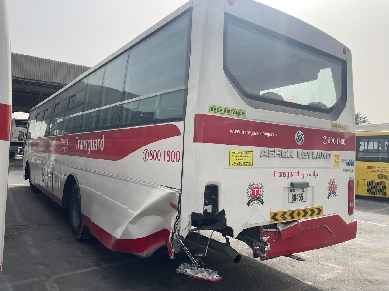 Staff bus with rear damage