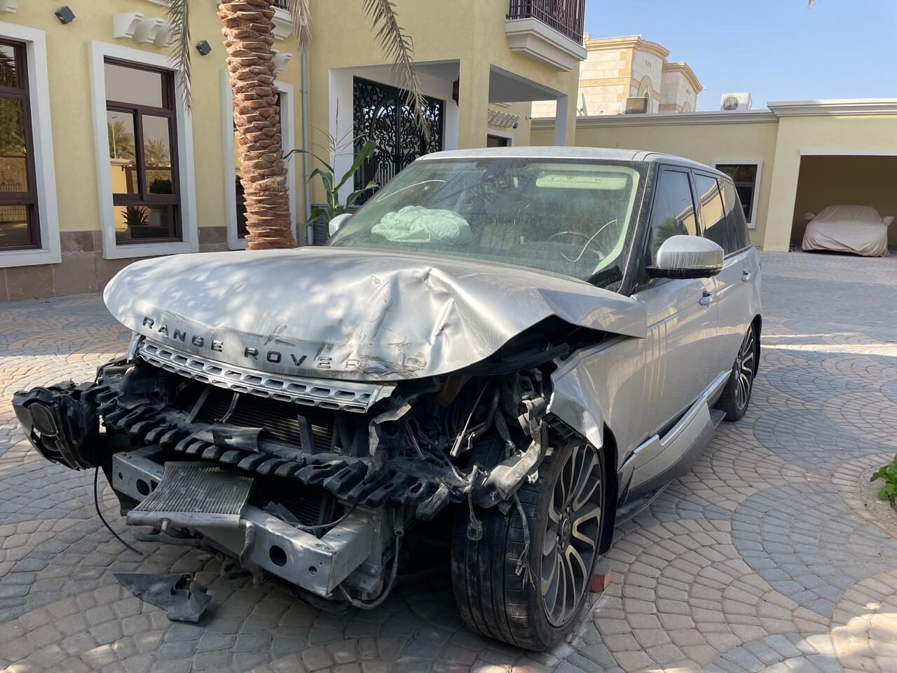 Private car with front-end collision damage